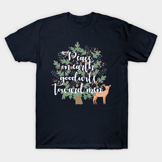 Peace on Earth Christian Christmas Design T-Shirt by BeLightDesigns